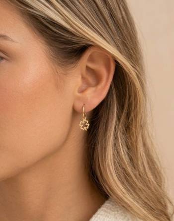 Pendientes de aro con trébol calado oro 18k