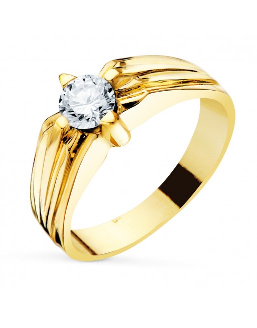 Anillo solitario oro amarillo 18k caballero circonita 5.5mm ancho cuerpo 7.5mm